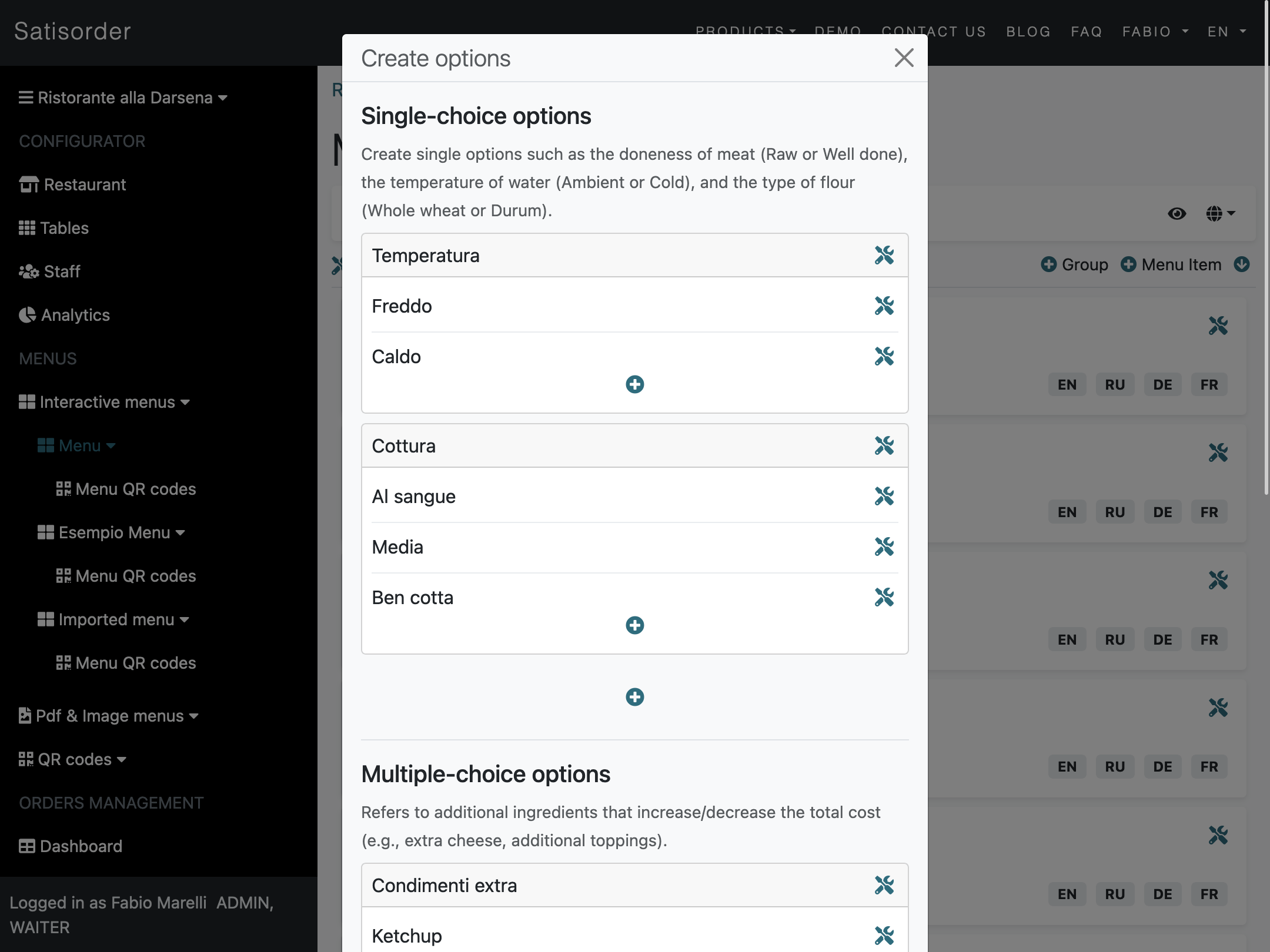 Single-choice and multiple-choice options