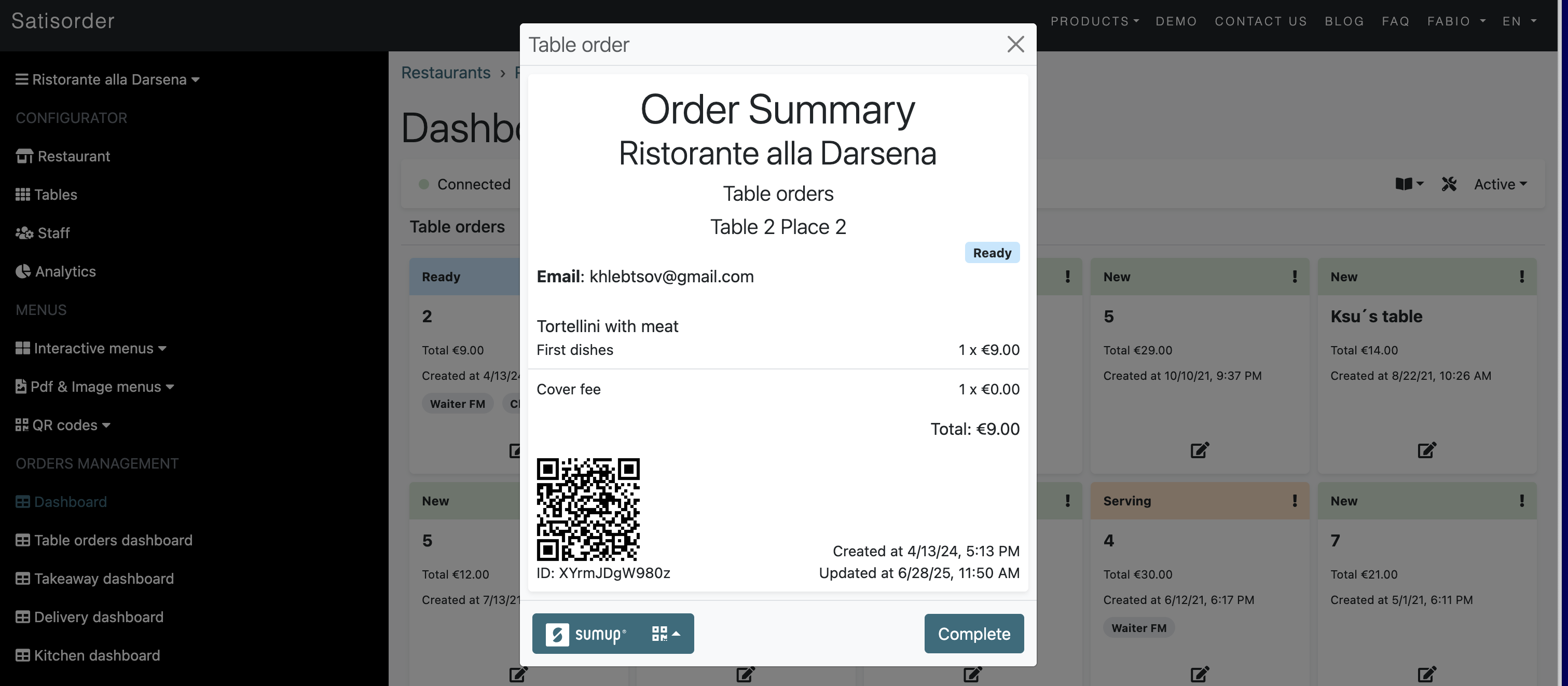 SumUp button on the order page